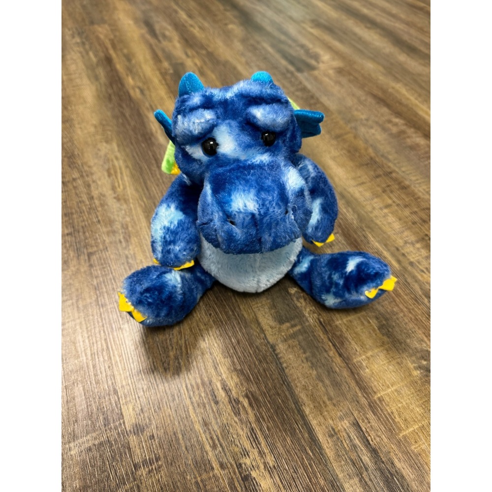 Aurora World Blue Tie Dye Dragon Plush Sitting Green Wings 8 Inch Toy